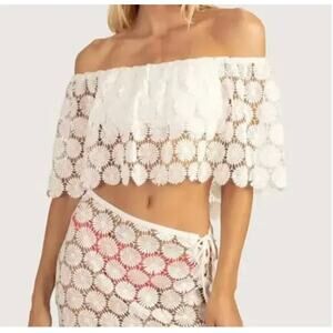 TRINA TURK Bardot Daisy Lace Off Shoulder Bikini Top Swim Cover up Medium